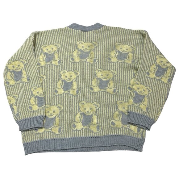 Vintage Adele Sweater Womens M Knitwear Yellow Gray Teddy Bear USA Made 80s - Picture 1 of 6